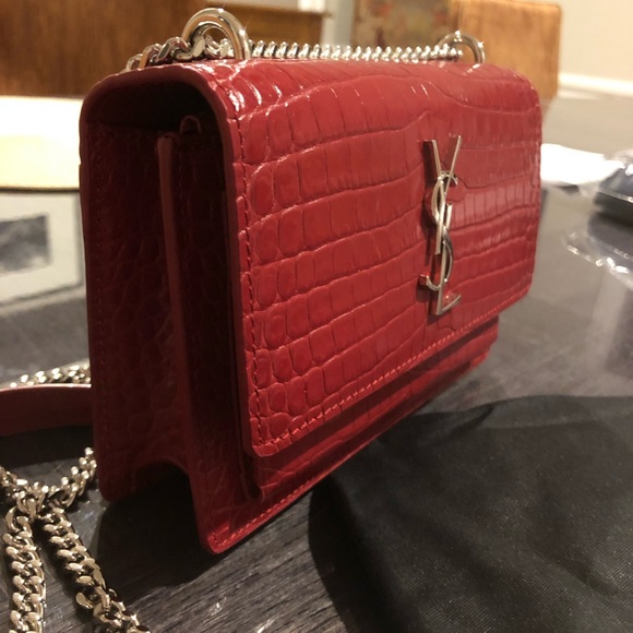 Saint Laurent Sunset Croc Embossed Bag - Picture 3 of 6